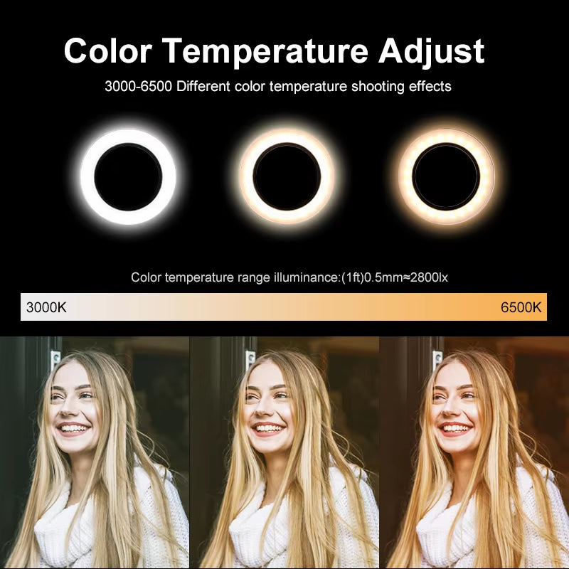 26CM LED Selfie Ring Light Multi-Function Dimmable Ring Light for Cell Phone Holder Camera Live Video Stream Makeup Youtube