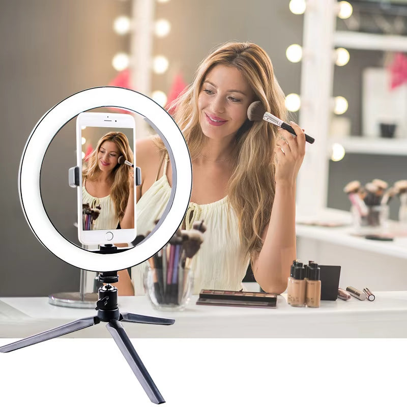 26CM LED Selfie Ring Light Multi-Function Dimmable Ring Light for Cell Phone Holder Camera Live Video Stream Makeup Youtube