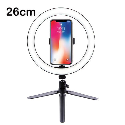 26CM LED Selfie Ring Light Multi-Function Dimmable Ring Light for Cell Phone Holder Camera Live Video Stream Makeup Youtube